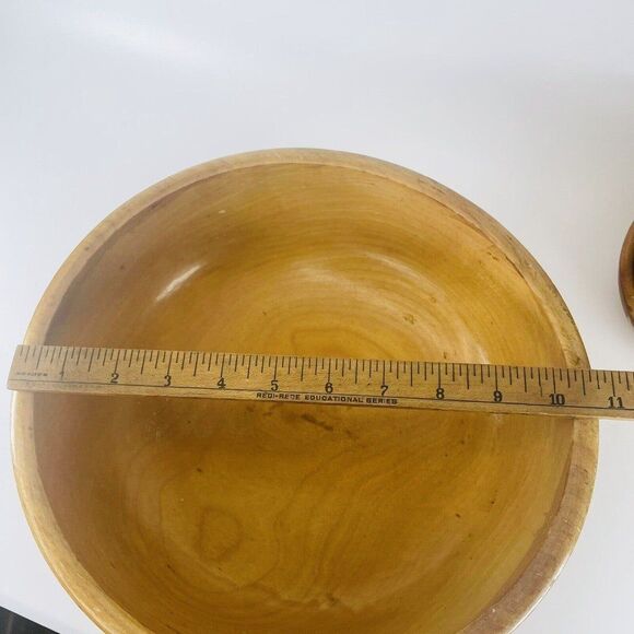 5 MCM Occupied Japan Wood Round Salad Popcorn Serving Bowls Set 1945 -1952 VTG - Picture 6 of 12